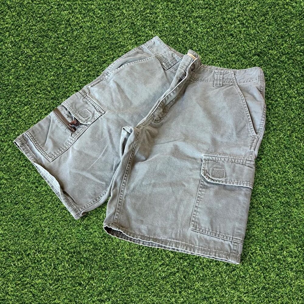 Y2K 2000s Ecko Green faded zipper pocket surf skate baggy cargo shorts